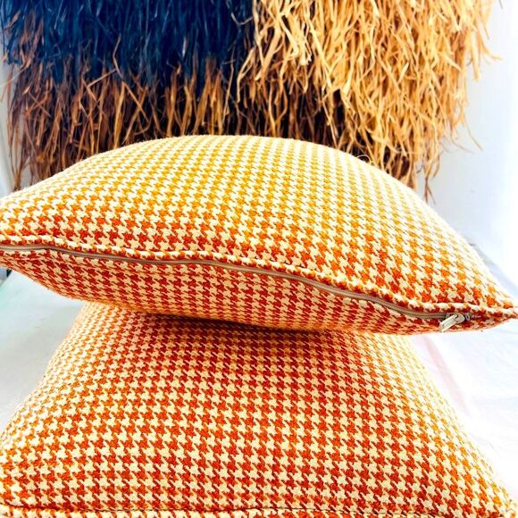 2 Houndstooth Throw Pillows with zipper covers - Orange and White - Picture 3 of 9